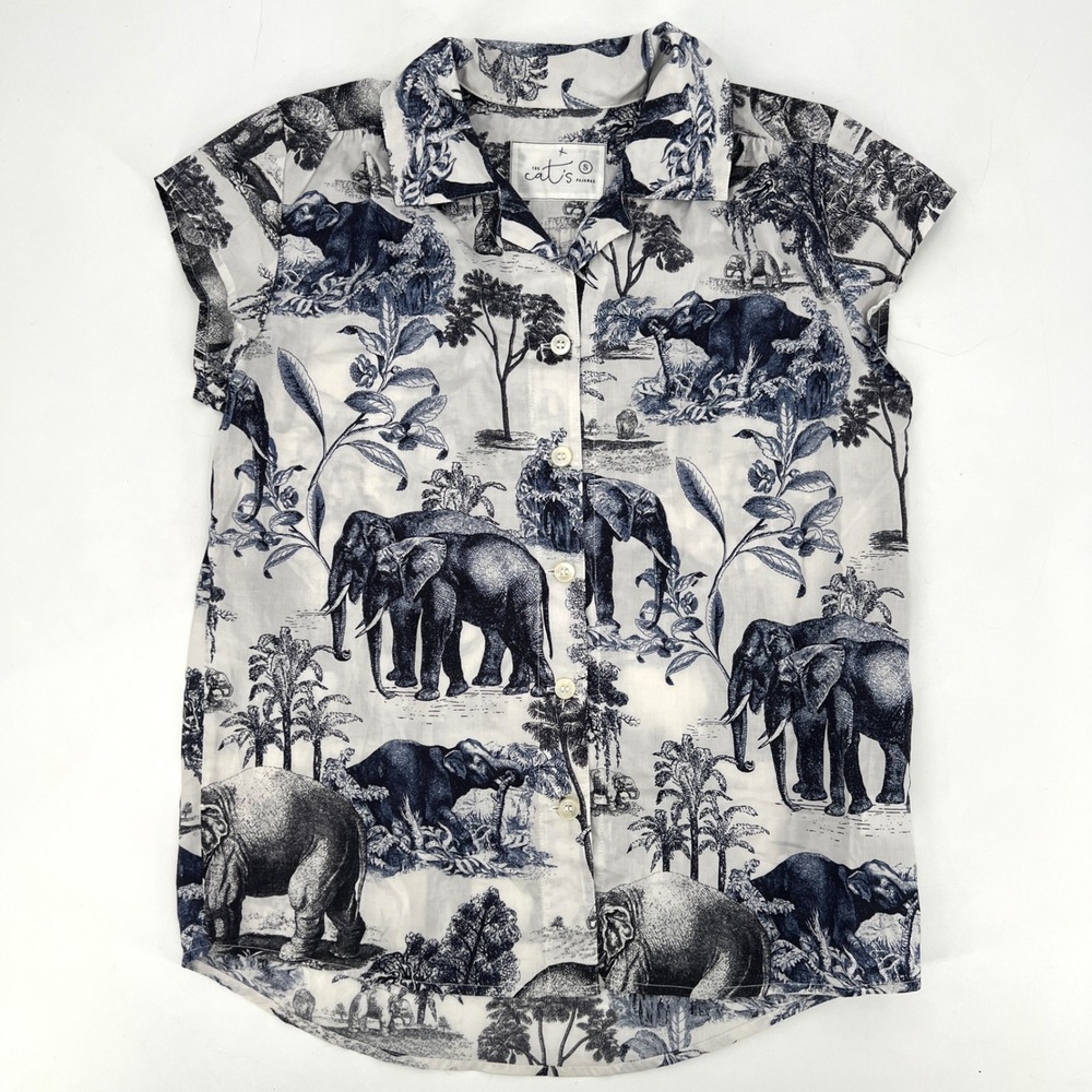 The Cat's Pajamas Safari Toile Luxe Pima Cotton Capri Pajama Set Size S Elephant - Picture 6 of 13